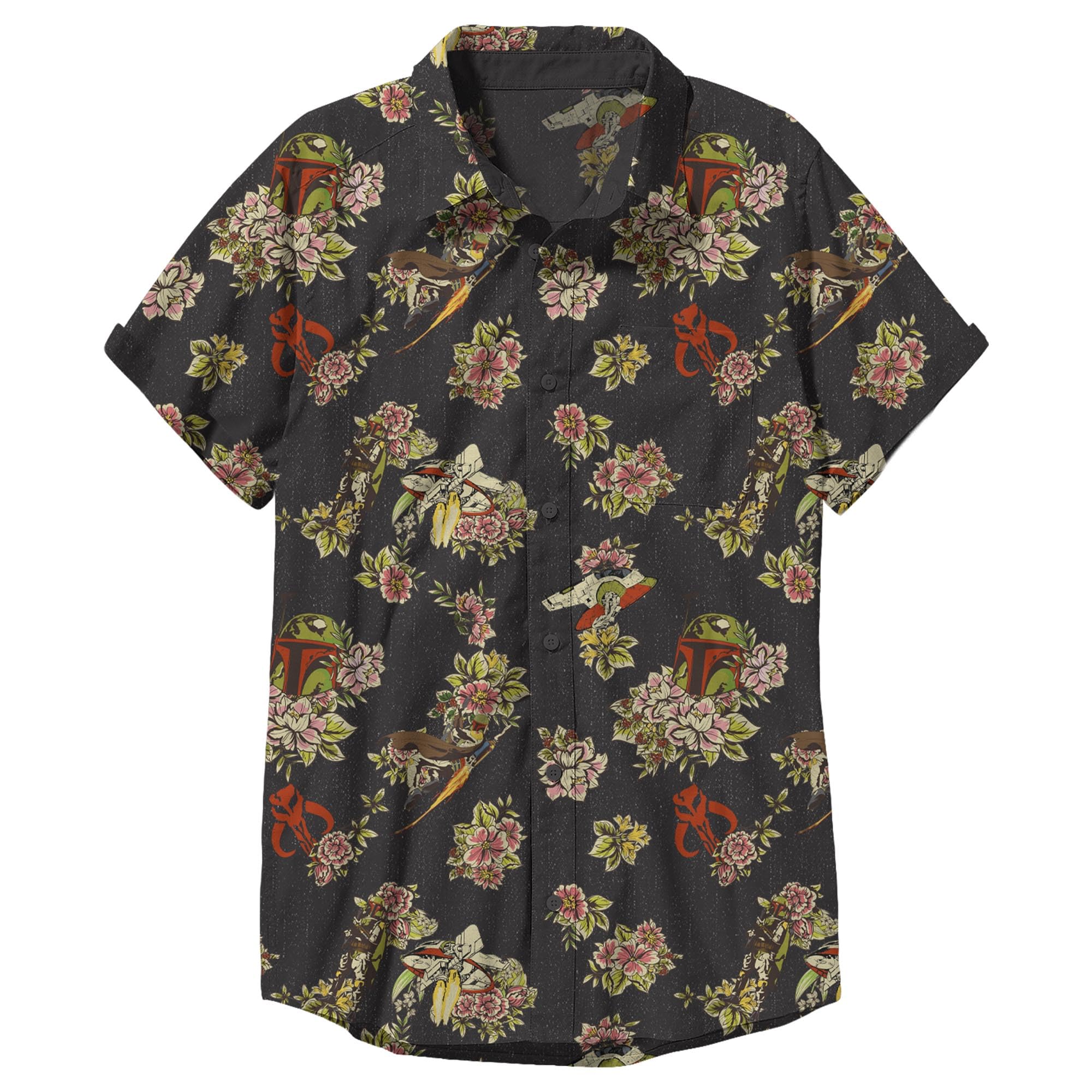 Star Wars Men's Button Down Shirt, Black Boba Fett Floral, 3X-Large Image Star Wars Men's Button Down Shirt, Black Boba Fett Floral, 3X-Large Image