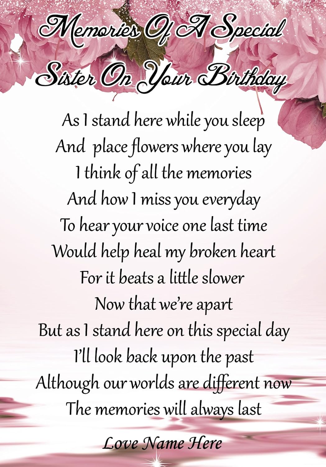 Personalised Memories Of A Special Sister On Your Birthday Graveside