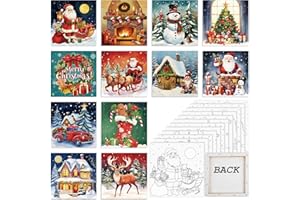 Sherr 12 Pcs Pre Drawn Canvas Pre Printed Canvas Set for Adults Cute Printed to Paint Set Theme Painting for Christmas Party Favor(Classic Xmas,8 x 8 Inch)