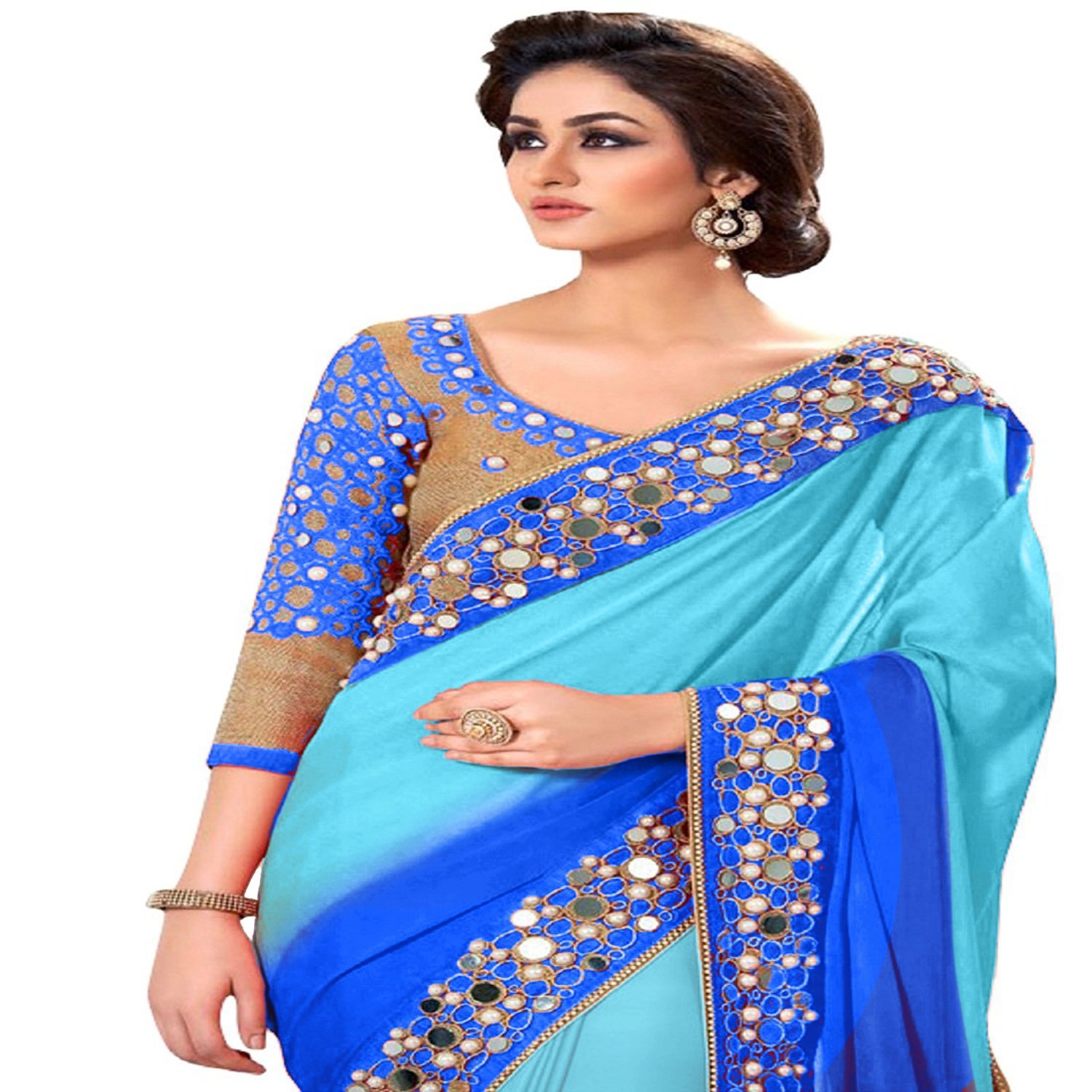 shiroya brothers faux georgette saree with blouse piece