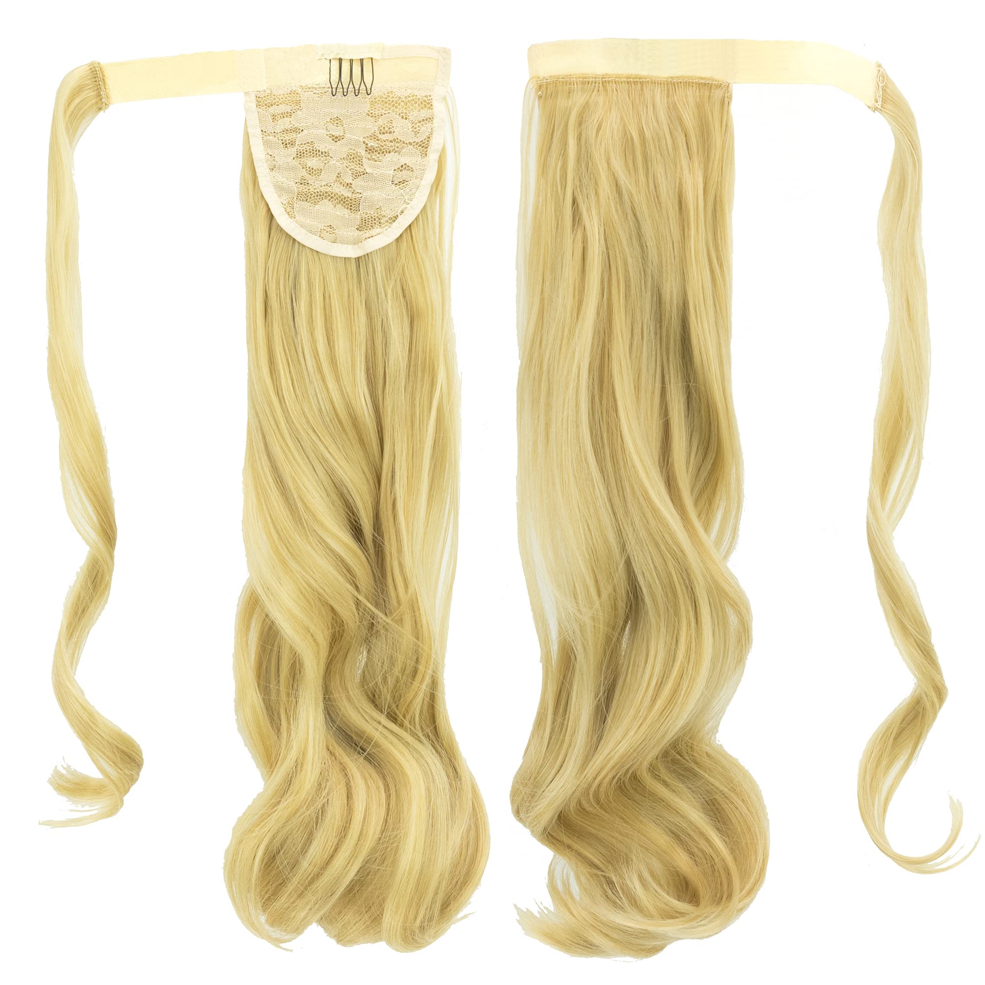 IMISSU Long Curly Wrap Around Ponytails Extension Synthetic Hair Extensions Clip in Ponytail Wavy Hairpiece (Bleach Blonde)