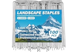 YMOMODE Garden Stakes - Landscape Staples for Plants, 100 Pack Garden Staples Landscape Fabric Stakes 6 inches 11 Gauge Lawn Staples Fence Stakes for Gardening