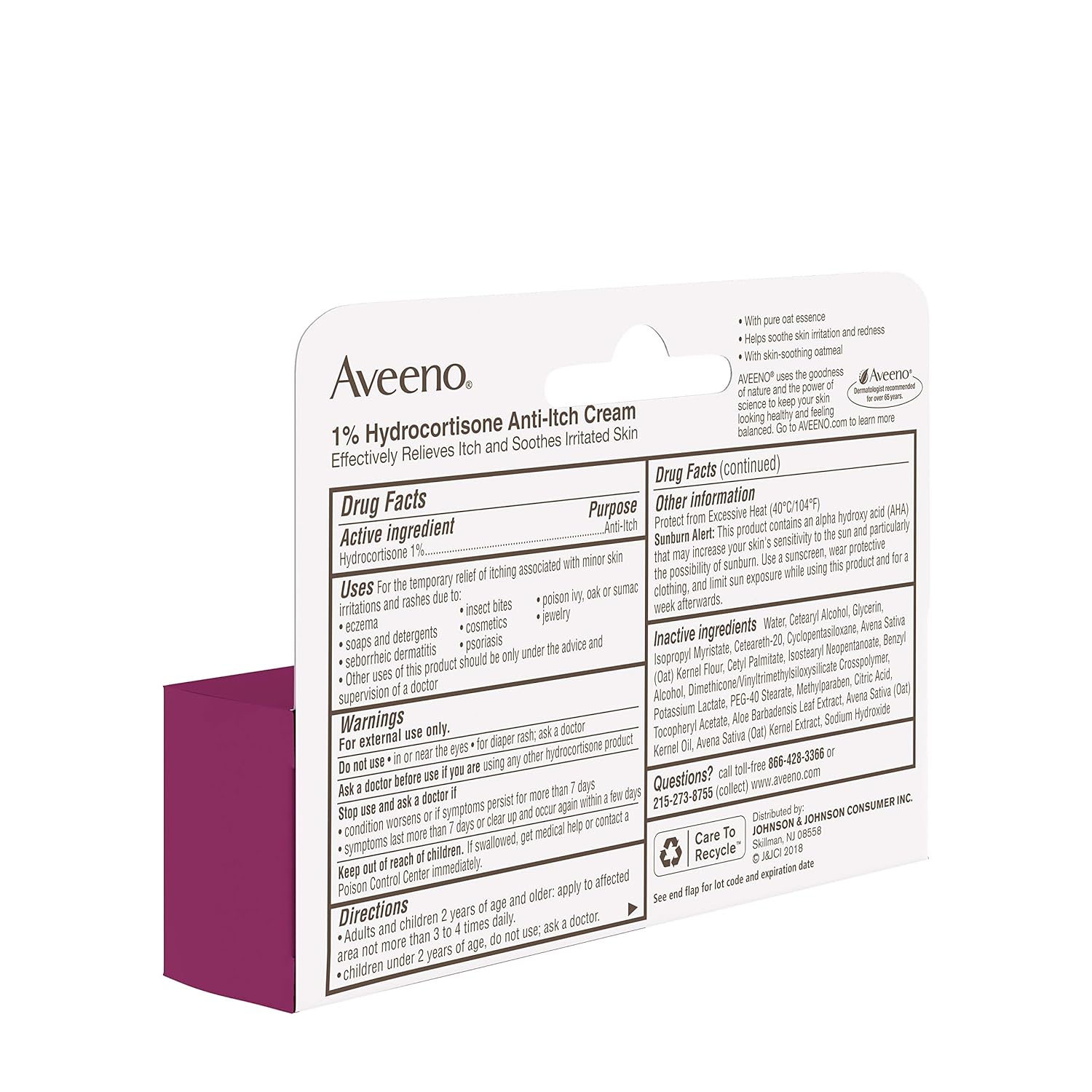 Aveeno Maximum Strength 1% Hydrocortisone Anti-Itch Cream with Pure Oat Essence Triple Oat complex, Aloe & Vitamin E, For Itch, Rash & Redness Relief, 1 oz: Prime Pantry