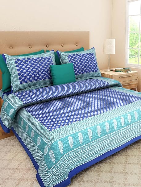 Vihaan Fab India Double Bedsheet Pure Cotton Rajasthani Print/Jaipuri Printed with 2 Pillow Covers,Size-(90 x 108 Inch) |Multicolor