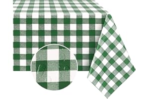 Romanstile Square Vinyl PVC Tablecloth, 100% Waterproof Buffalo Plaid Plastic Table Cloth, Oil Proof Heavy Duty Wipeable Table Covers for Dining/Camping/Picnic/Outdoor - 54 x 54, Green and White