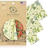 Bee's Wrap - Vegan 3 Pack - Made in USA with Certified Organic Cotton - Plastic and Silicone Free - Reusable Plant-Based Food