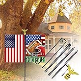 Garden Flag Stand Holder Pole with Eagle Top, Dual Arm Yard Flagpole for 12"x18" Small Flags with Windproof Clips, 39 inch,Black