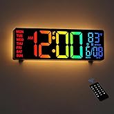 HAITANG 10.5 Inch Large Digital Wall Clock with Temperature, Date and Day, RGB Color Auto Brightness Dimmer, Night Lights, Au
