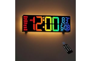 HAITANG 10.5 Inch Large Digital Wall Clock with Temperature, Date and Day, RGB Color Auto Brightness Dimmer, Night Lights, Au