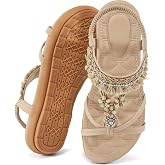 Aomigoct Womens Sandals Comfortable Dressy: Summer Casual Flat Sandal for Walking - 2026 Cute Bohemian Shoes Elastic Ankle Strap