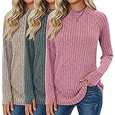 Oakgarden 3 Pack Women's Sweater Long Sleeve Shirts Mock Turtleneck Tunic Tops Thumbhole Ribbed Curved Hem Loose Fall Clothes