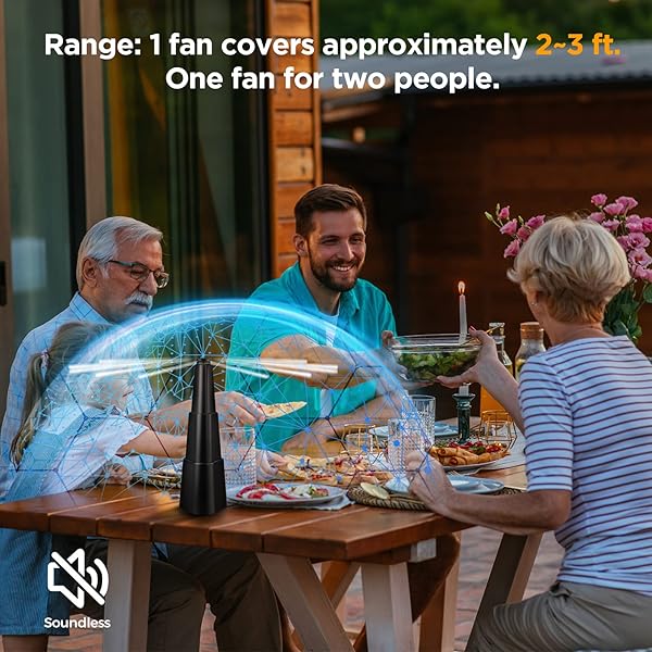 FLY FANS FOR TABLES, FLY REPELLENT FAN INDOOR OUTDOOR WITH HOLOGRAPHIC BLADES, BATTERIES POWERED FOR PICNIC, PARTY, RESTAURANT, KITCHEN, AND BBQ,4 PACK