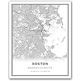 Squareious Boston map Poster Print | Modern Black and White Wall Art | Scandinavian Home Decor | Massachusetts City Prints Artwork | Fine Art Posters 11x14