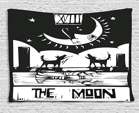Abakuhaus Luna Tapiz De Pared Dibujo Marron Blanco Langosta Lobos Luna Estrellas Carta De Tarot Diseno Para El Dormitorio Apto Lavadora Y Secadora Estampado Digital 200 X 150 Cm Gris Carbon Amazon Es