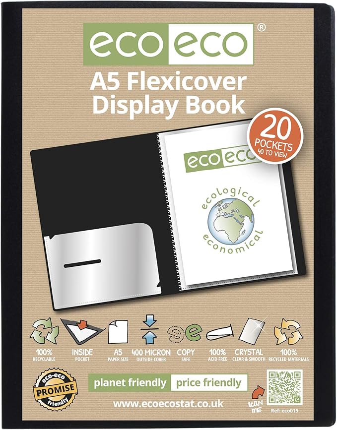 A5 Flexicover Display Book 20 Pockets Black Presentation A5 Flexi Cover Display Book Folder