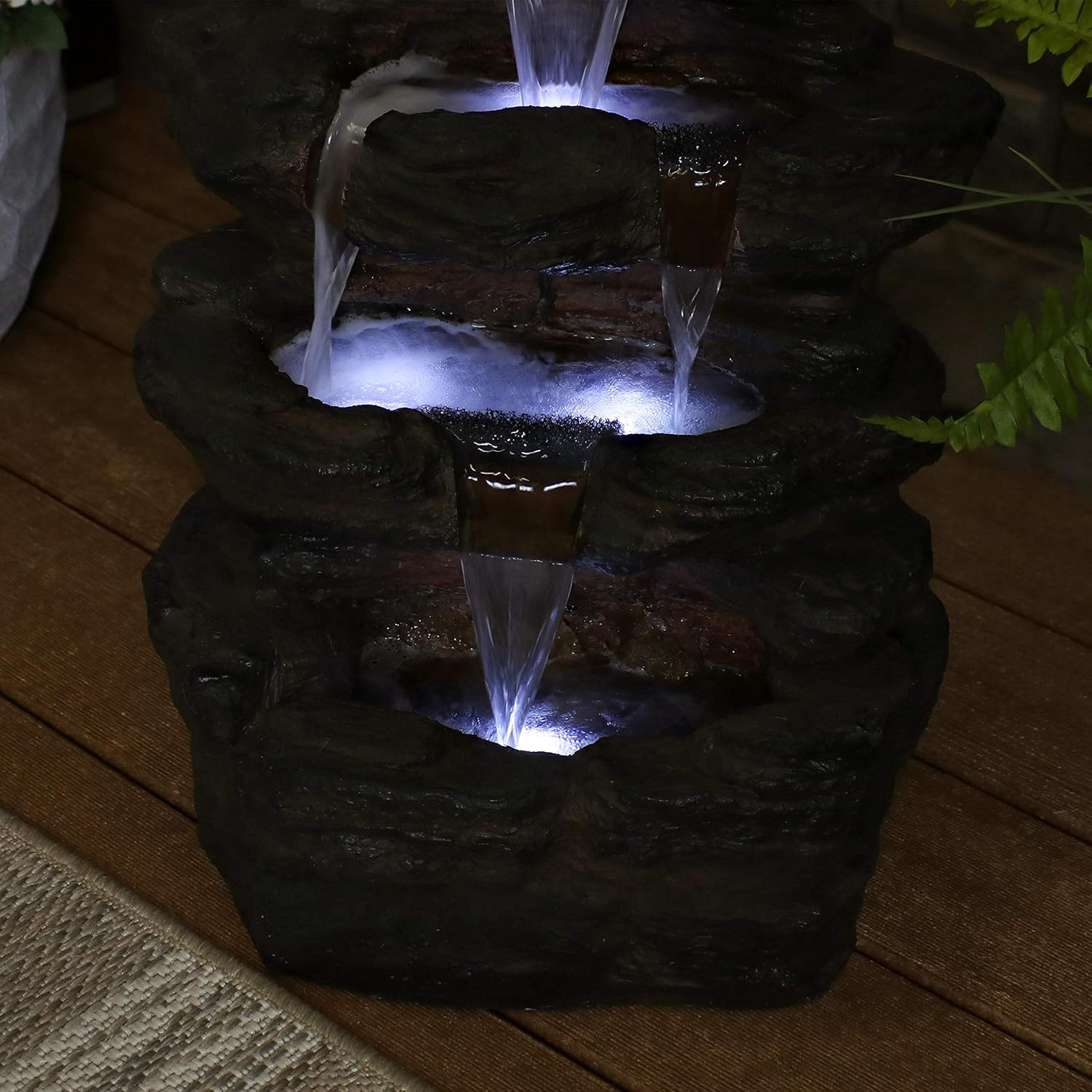 Sunnydaze Tumbling Falls Rock Style Outdoor Water Fountain with LED Lights - Corded Electric - Garden, Patio and Lawn Decor - Outdoor Waterfall Feature - 21-Inch: Kitchen & Dining