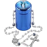 HanlinCC6mm Glass Pearl Beads with 8mm Faceted Crystal Beads with Shiny Silver Capped Virgin Mary Catholic Rosary Necklace with Catholic Metal Gift Box for Women