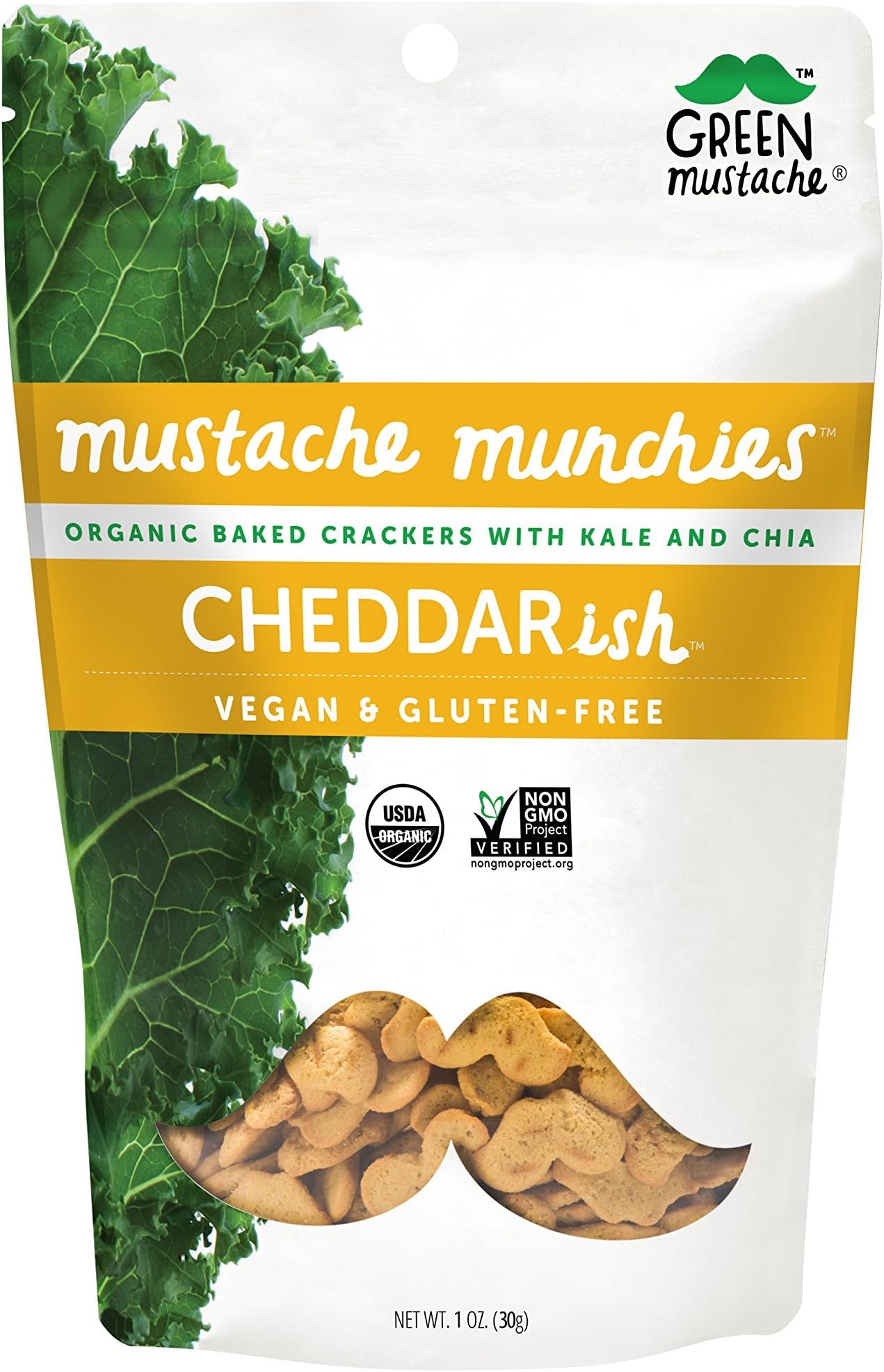 Green MustacheMustache Munchies "Cheddarish" Crackers, 1 oz (8 count)