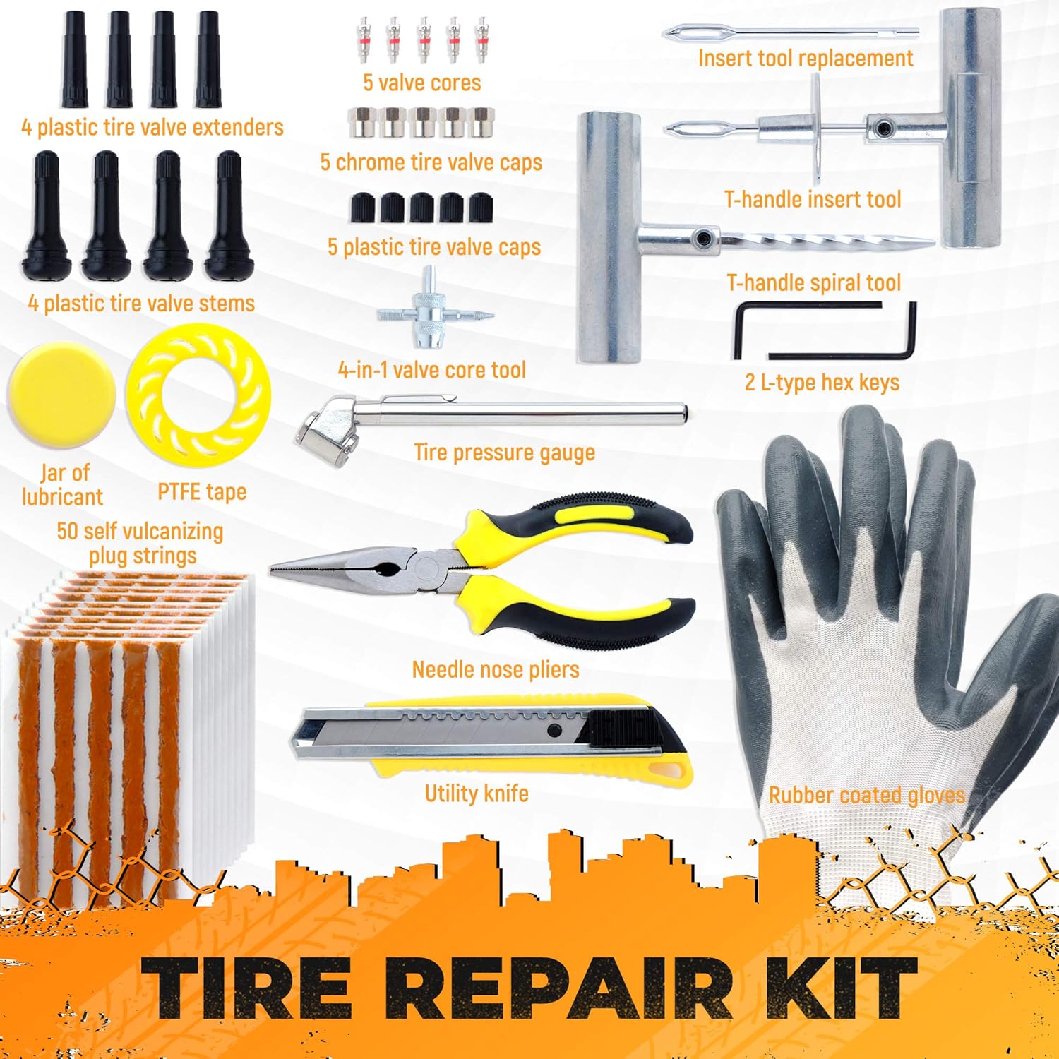 Vehiclex Emergency Tire Repair Kit, 85 PCS – Hi-Grade Tools & Supplies for Flat Tire Punctures Repair: Automotive