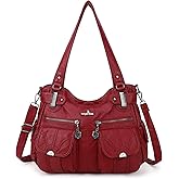 Angel Kiss Women's Designer Handbag Large Double Zipper Multi Pocket Washed Leather Purse