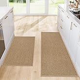 SofterCharm Kitchen Rugs and Mats, Non Slip Washable Set of 2 PCS, Absorbent Kitchen Mats for Floor, Kitchen Runner Rug, Rubber Backing, for Kitchen Decor, Front of Sink(Khaki, 20’’x 32’’+ 20’’x 47’’)