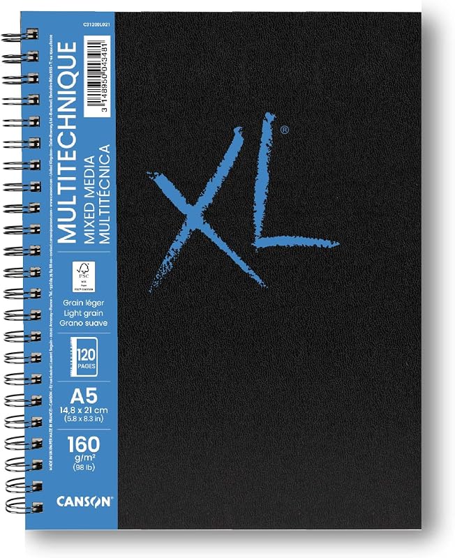 XL Art Book, Papel Multitécnica, Grano Suave, 160gsm, Cuaderno Espiral, A5-14,8x21cm, Blanco, 60 hojas — foto 1 de 8