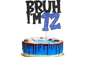 ZHUOWEISM 1 PCS Bruh I'm 12 Cake Topper Glitter Happy 12th Birthday Cake Pick Bro I'm 12 Cake Decoration It's My 12th Birthday Decorations for Cheers to 12 Years Old Birthday Anniversary Party Supplies Blue