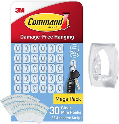 Command Clear Mini Hooks with Strips 30 Hooks 225g Damage Free