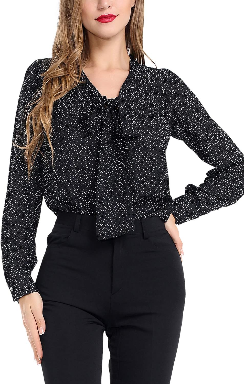 AUQCO Women's Chiffon Blouse Business Button Down Shirt for Work Casual with Long Sleeve