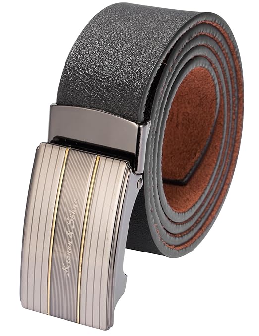 Kronen Soehne KS Herren Ledergürtel Schwarz Automatische Edelstahl Schnalle KB032