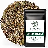 Elephantal Wellness Keep Calm Herbal Tea | Stress Relief & Mood Support with Ashwagandha, Lemon Balm, Chamomile, Valerian & St. John’s Wort | Handmade, Caffeine-Free Loose Leaf Blend | 2oz, 20 Servings