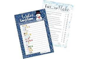 DISTINCTIVS Winter Holiday Party Games Emoji Picture Guessing and Fact or Flake Winter Trivia 2 Game Bundle for Kids - 25 Dual Sided Cards