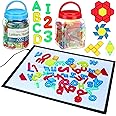 Kanayu Adjustable Brightness LED Light Panel with Translucent Pattern Blocks Colorful Letters and Numbers for Kids Sensory Play Color and Shape Exploration Home Learning Counting Spelling Supplies