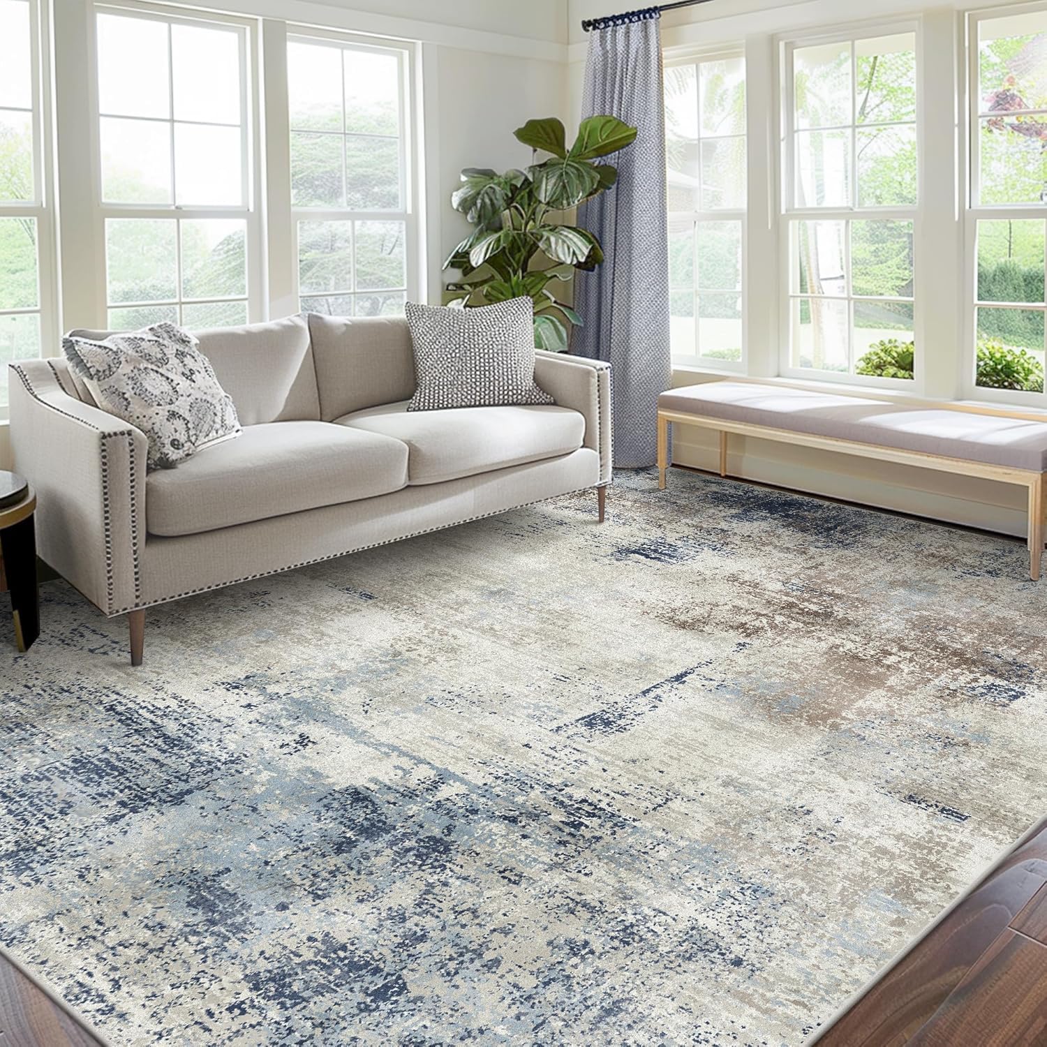 Photo 1 of BEIMO Area Rugs 5x7 Machine Washable Rug for Bedroom Living Room Dining Room, Large Modern Abstract Soft Rugs, Indoor Low Pile Carpet with Non Slip Rubber Backing, Abstract Blue Gray