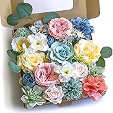 ASTRYAS Spring Artificial Flowers Combo Fake Roses Silk Peonies Roses for DIY Wedding Bridal Bouquets Table Centerpieces Floral Arrangements Party Baby Shower Home Decor - Sege Green/Yellow/Pink