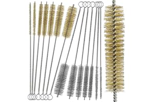 HANEZO 14pcs Brass Wire Brush Stainless Steel Wire Brushes Bottle Brush Set, 12" Round Wire Brushes, Tube Cleaning Brush for Pipe, Tube, Auto Parts, Bottles (6mm/8mm/10mm/12mm/15mm/20mm/22mm)