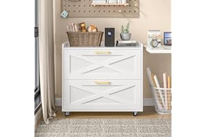 BEFRASES 2 Drawer Lateral File Cabinet, Mobile Filing Cabinet with Charging Station for Letter/Legal/A4 Size Hanging Files, Modern Farmhouse File Storage Cabinet with Wheels for Home Office, Simple White