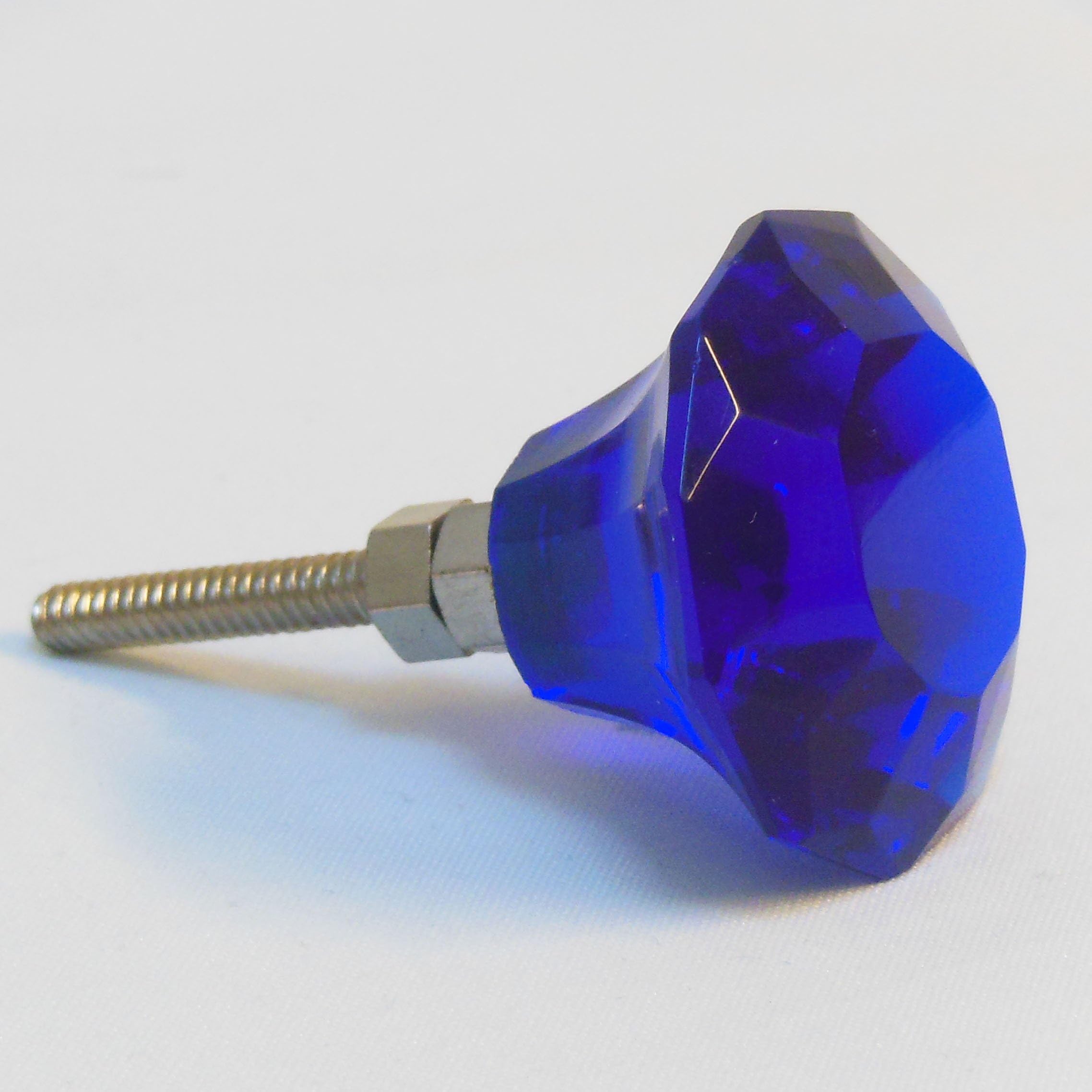 Small crystal cut glass drawer & cupboard pulls dark blue