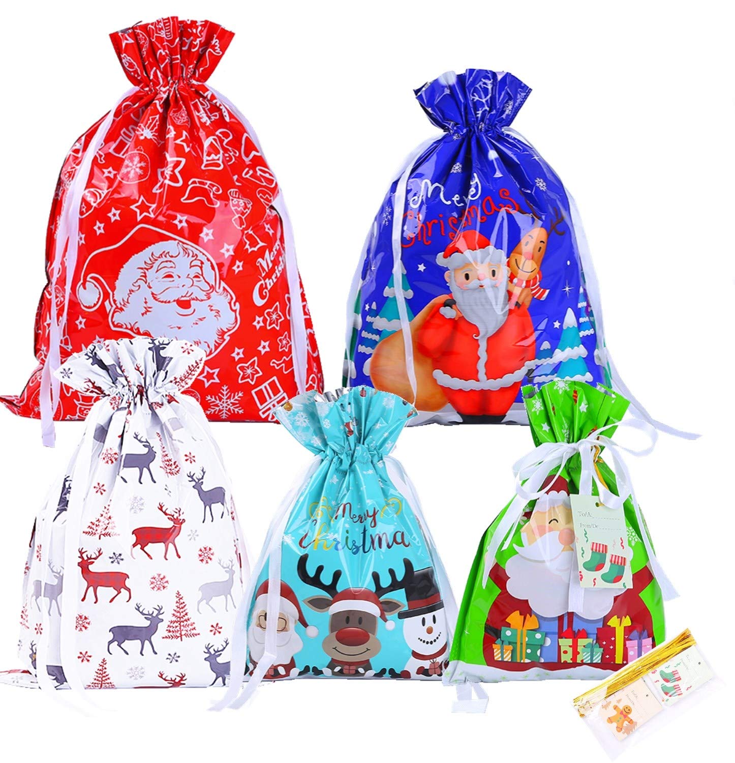 30 Pack Christmas Drawstring Gift Bag Large(with 30 Tags),Xmas Gift Wrapping Goodies Bags,Santa Holiday Treats Bags Christmas Goodie Bags in Assorted Styles,Best for Christmas Party Xmas Holiday โ image 1