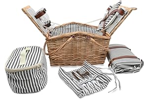 18PCS Wicker Picnic Basket for 2 with Cooler Hamper/Picnic Blanket, Large Picnic Set for Camping,Outdoor,Valentine Day,Thanks