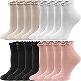 STNFAMILI 8 Pairs Cute Ruffle Frilly Ankle Socks for Women, Lace Lettuce Edge Socks