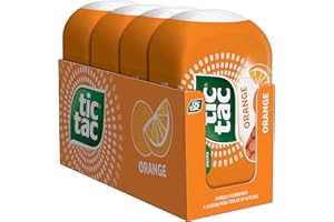 Tic Tac Orange Flavored Mints, 4 Bottle Packs, On-The-Go Refreshment, 3.4 oz Each