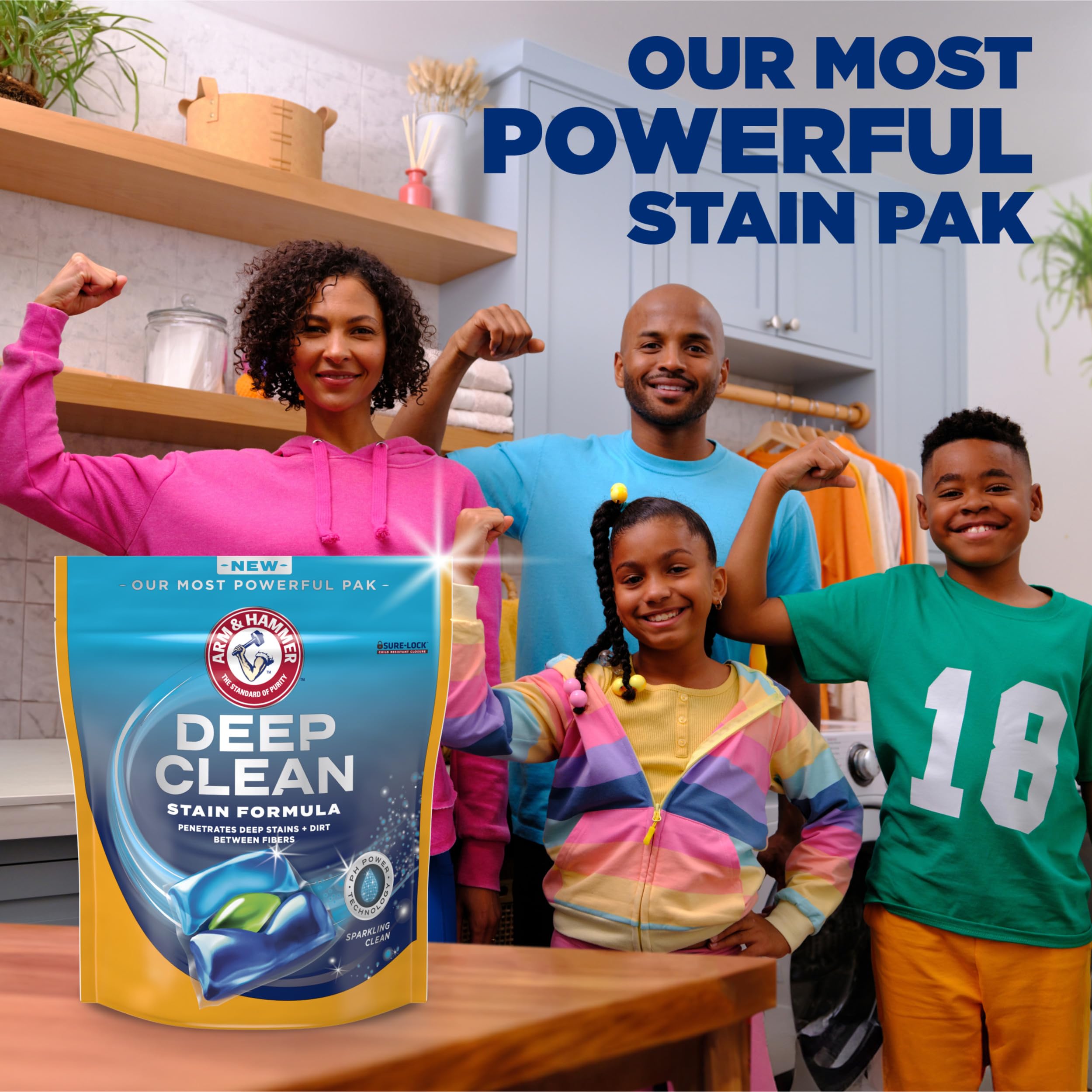 ARM & HAMMER™ Deep Clean Stain Formula Laundry Detergent Power Paks, Laundry Stain Remover, Sparkling Clean Scent, 44 Count, 44 Loads