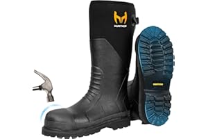 HUNTHOR Rubber Work Boots, Puncture-Proof with Steel Toe & Shank, Lightweight Waterproof Anti Slip EVA Outsole Hunting Boots for Men, 6mm Neoprene for Construction, Manufacturing or Farming(Size 6-14)