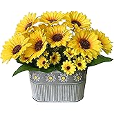 hopeme Artificial Flowers Fake Sunflowers in Pot, Faux Silk Flowers Floral Table Centerpiece Decoration, Rustic Potted Greenery for Farmhouse Home Décor