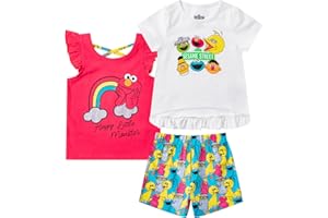 Sesame Street Elmo or Cookie Monster Girls’ T-shirt, Tank Top and Short Set for Infant and Toddler