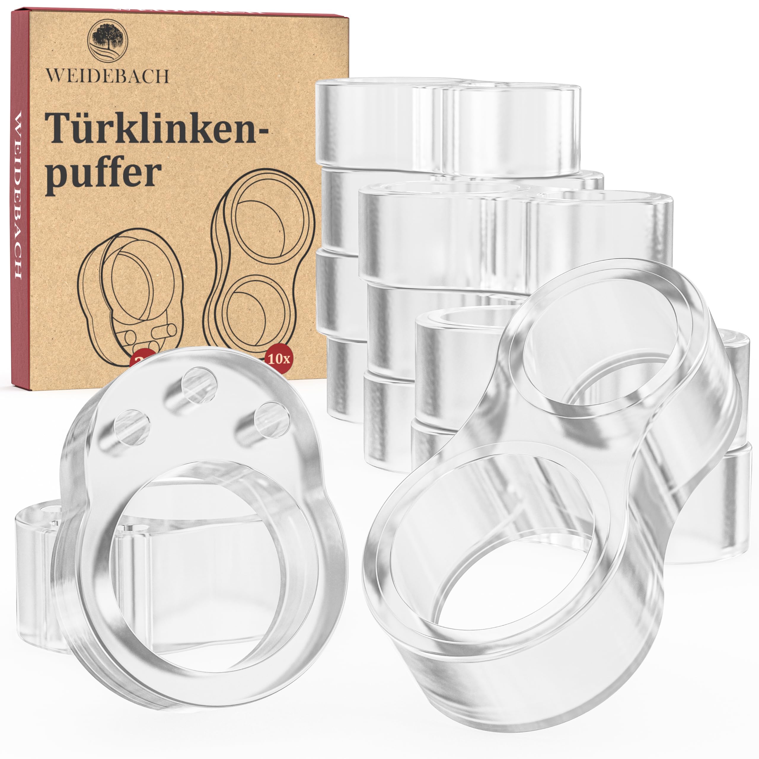 WEIDEBACH® Robust Door Stopper for Any Door Handle, 2 x Circle Shape, 10 x in "8" Shape, Transparent Wall Protection Door Handle, Door Buffer Protects Against Scratches, Wall Door Stop, Wall