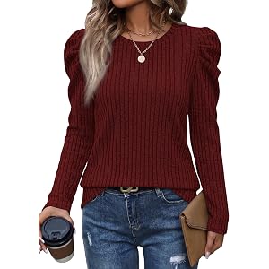 WIHOLL Fall Outfits for Women Puff Long Sleeve Shirts Lightweight Sweaters | Fashion Clothing,Winter Clothes,School Teacher O