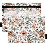 ALAZA Pencil Pouch for 3 Ring Binder, Boho Flowers and Dragonflies Binder Pencil Pouches with Clear Window Zipper Pencil Case Cosmetic Bags for Office College Supplies, 2PCS