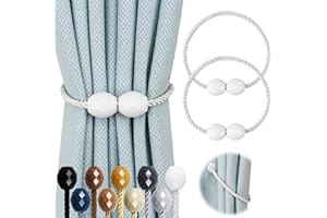 Hangtty 2 Pack Strong Magnetic Curtain Tiebacks Rope Decorative Curtain Tie Backs Magnetic Curtain Holders for Drapes Window Treatment Holdbacks, White